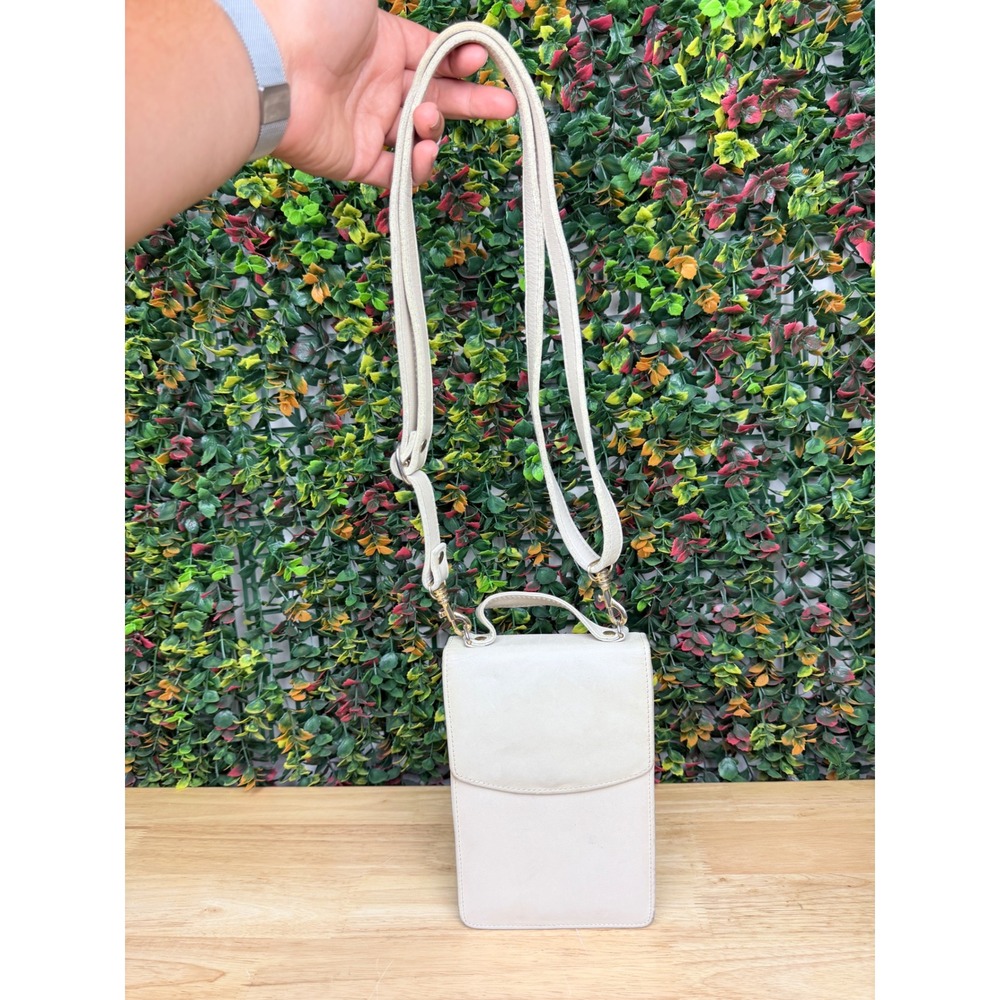 Cream Cowhide Leather Crossbody Phone Bag Minimalist Small Shoulder Pouch Mirror